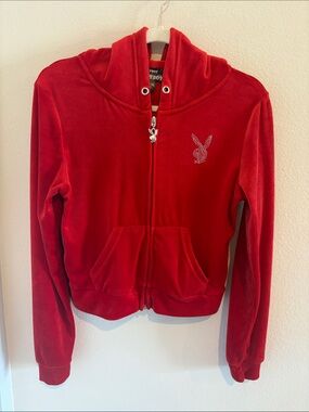 PLAYBOY Red Velour Hoodie Jacket